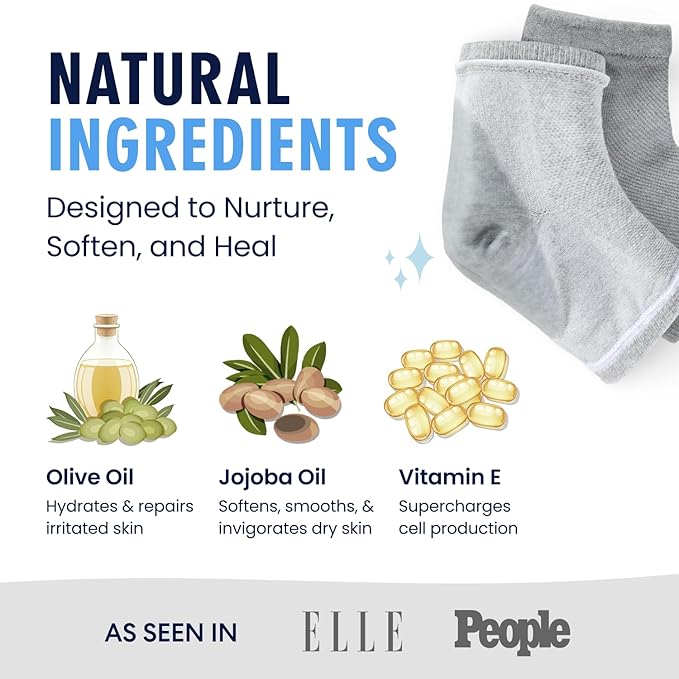 Dr. Frederick's Original Moisturizing Heel Socks for Dry Cracked Heels Treatment - Infused with Olive Oil, Jojoba Oil and Vitamin E - 2 Pairs - Self Care Gifts for Women & Men - Original Formula