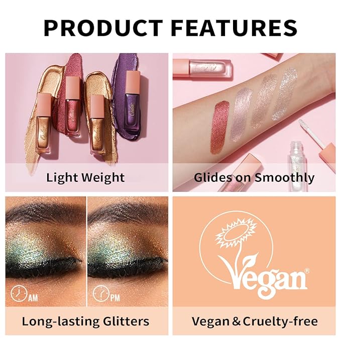 Oulac Liquid Glitter Eyeshadow Liquid Black Eyeshadow Black Shimmer Liquid Eyeliner Non-sticky One-Swipe Coverage with Quick-Drying Crease-resistant Formula.Vegan & Cruelty-Free.(12)