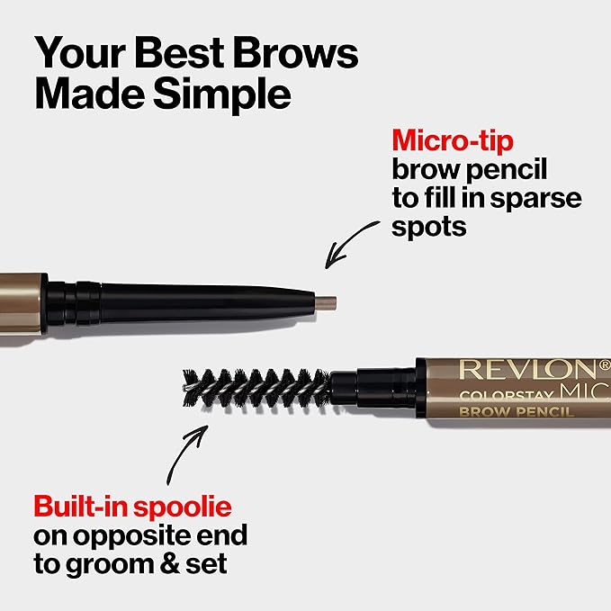 Revlon ColorStay Micro Eyebrow Pencil with Built In Spoolie Brush, Infused with Argan and Marula Oil, Waterproof, Smudgeproof, 453 Soft Brown, 0.003 oz