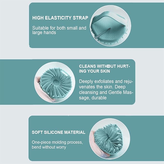 RamPula Silicone Body Scrubber Shower Brush Super-Exfoliating Body Brush & Non-Slip Strap, Loofah Alternative Bath Scrubber for Sensitive/All Skin Types, Gentle Massage & Effective Shower Exfoliation