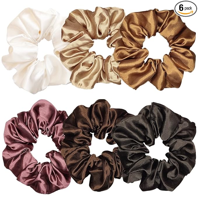 Sufermoe 6 Pcs Satin Silk Hair Scrunchies, Soft Hair Ties, Hair Bands, Hair Bows, Ponytail Holders for Women and Girls (4.5 Inch, Assorted Multi-colored)
