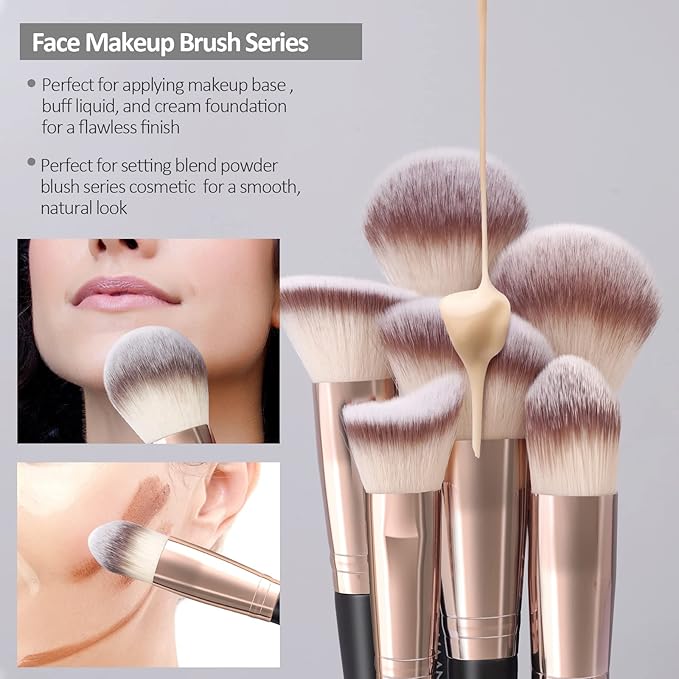 Makeup Brushes, MAANGE 18 Pcs Professional Makeup Brush Set Premium Synthetic Face Kabuki Brush Kit Foundation Blush Powder Eyeshadow Brushes Set（Black Gold)