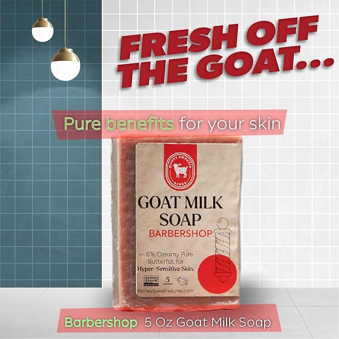 Honey Sweetie Acres Barbershop Goat Milk Soap - Handmade 5 oz Bar, Made with Natural Ingredients, Moisturizing & Gentle, Made in the USA