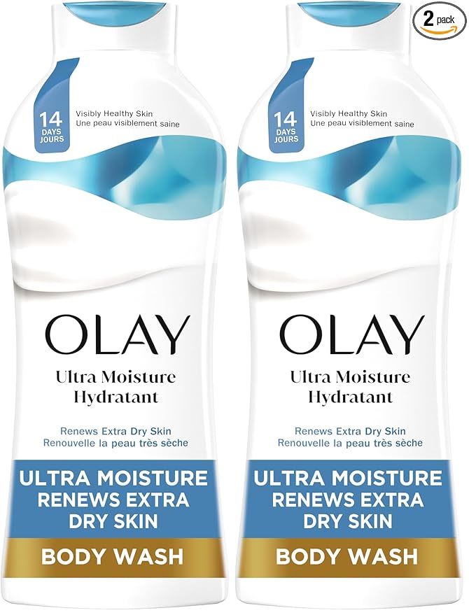 Olay Body Wash for Women, Ultra Moisture, For Extra Dry Skin, 24hr Moisturizing, Hydrating & Refreshing, B3 Vitamin Complex, Free of Parabens & Phthalates, Scented, 22 fl oz,(Pack of 2)