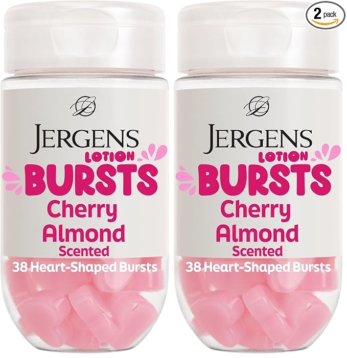 Jergens Cherry Almond Lotion Bursts, Squishy Heart-Shaped Moisturizer Bursts, Lotion Gifts for Teens, 38 Ct (Pack of 2)