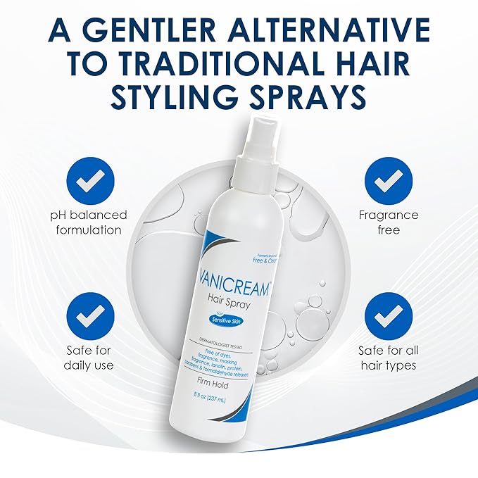 Vanicream Firm Hold Hairspray, Fragrance and Gluten Free, For Sensitive Skin, 8 Ounce, Packaging May Vary