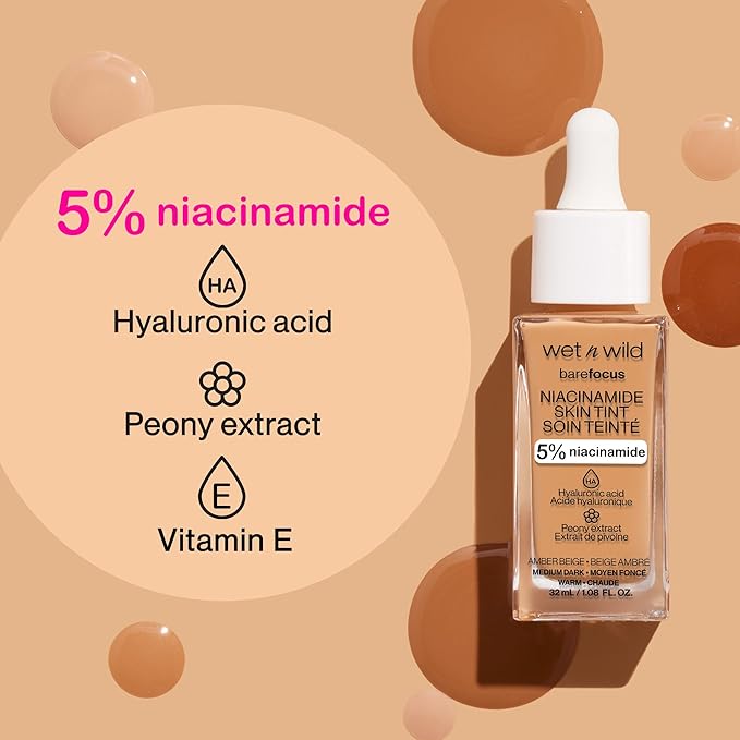 wet n wild Bare Focus Skin Tint, 5% Niacinamide Enriched, Buildable Sheer Lightweight Coverage, Natural Radiant Finish, Hyaluronic & Vitamin Hydration Boost, Cruelty-Free & Vegan - Natural Light