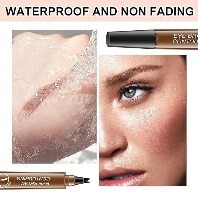 2PC Microblading Eyebrow Pencil,2026 Upgraded 4 Tipped 3D Waterproof Brow Pencil with,Micro-Fork Tip Easy to Create a Natural Makeup Look, Suitable For All day use (Reddish Brown)
