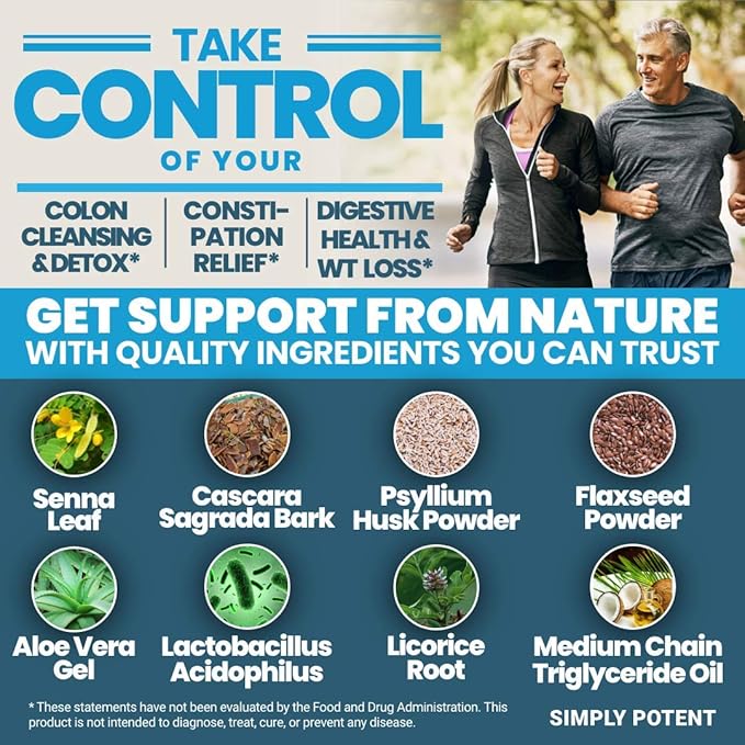 Simply Potent Natural Colon Cleanse - Gentle Colon Cleanser Supplement for Digestive Health - Supports Detoxification and Regularity - 60 Capsules