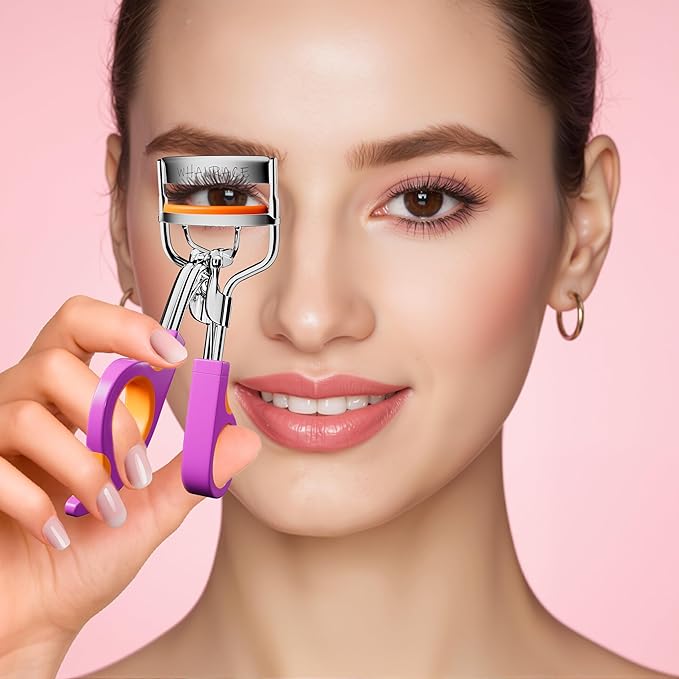 Eye Lash Curler with 6 Extra Replacement Pads, Whalrce Great Curling Effect Premium Lash Curler, Comfortable to Grip -Orange Purple Silver