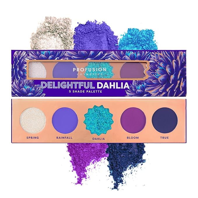 Profusion Cosmetics 5-Shade Mini Eyeshadow Palette - Highly Pigmented with Matte & Shimmer Finishes, Blendable Travel-Friendly Kit, Vegan & Cruelty-Free Makeup (Delightful Dahlia)