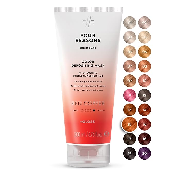 FOUR REASONS Color Mask, Red Copper (27 Colors) – Hair Gloss & Color Depositing Conditioner – Semi Permanent Hair Toner for Color-Treated Hair Color For Women – Vegan & Cruelty-Free – 6.76 fl oz