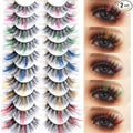 Sunniess Ombre Colored Lashes Silk Protein Fluffy Wispy Volume Fake Lashes for Halloweens Cosplay Party Stage Lashes with Color Make up Faux Mink False Eyelashes