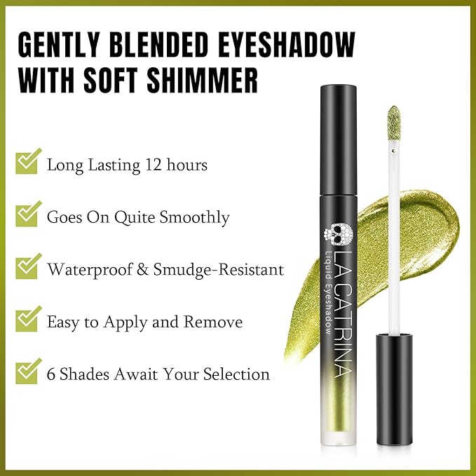 Bright Green Metallic Liquid Eyeshadow, High Impact Sparkle Green Eyeshadow for Blue Eyes, Long Lasting Quick-Drying Shimmer Eye Shadow Eyeliner Makeup for Daily, Party, Holiday, No Fading, Vegan #09