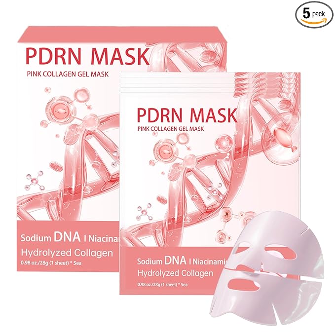 5 Pack Salmon DNA PDRN Pink Collagen Gel Face Mask, Overnight Hydrogel Real Deep Mask Korean Skincare - Enhancing Recovery for All Skin Types and Radiance Boost, elasticity, hydrating, firming