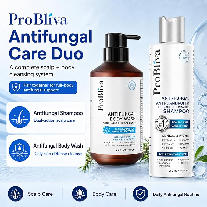 Antifungal Body Wash Treatment Soap – Antibacterial Wash for Jock Itch, Ringworm, Back Acne, Tinea & Foot Odor – Medicated Skin Relief Cleanser Gel with Tea Tree Oil & Tolnaftate for Men and Women
