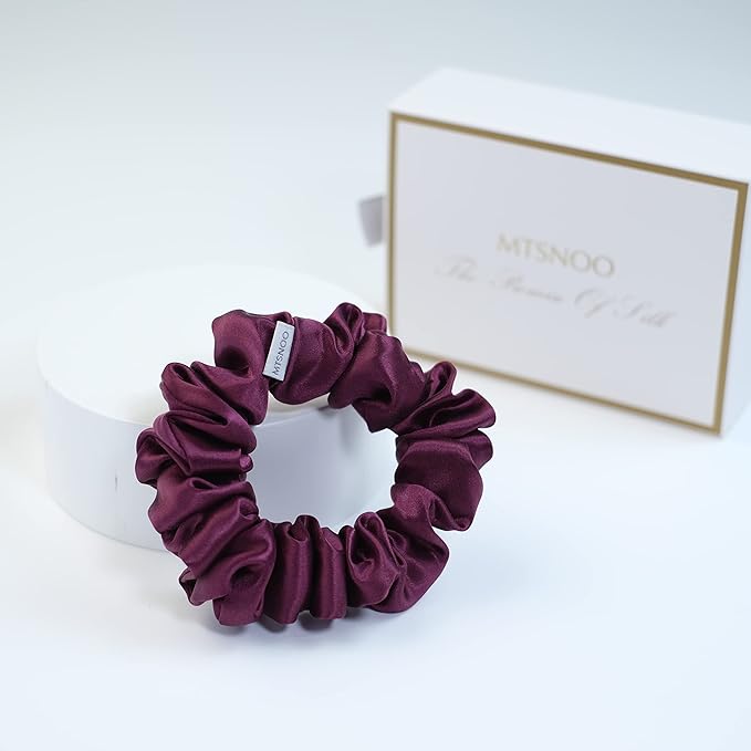 MTSNOO 100% Pure 22 Momme Mulberry Silk Scrunchies Set - Elastic Band for Curly Hair, 1 Pack of Hair Ties and Ropes for Women and Girls