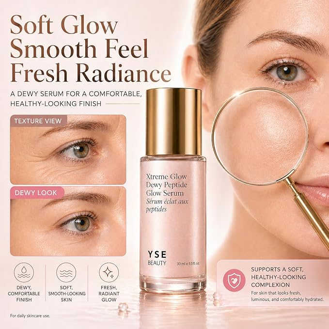 Yse Beauty Dewy Peptide Plumping Serum - Xtreme Glow Formula Smooths Wrinkles and Fine Lines, Hydrating Brightening Plumping Serum for Radiant Skin, 1 Fl Oz