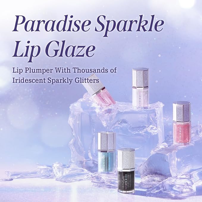 DEAR DAHLIA Paradise Sparkle Lip Glaze (Amaze) - High-Shine Vegan Lip Gloss for Lightweight with Glitter & Shimmer Finish, Cooling Lip Plumper, Non-Sricky Oil & Hydrating Finish. 0.19 fl oz.