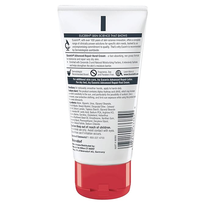 Eucerin Advanced Repair Hand Cream, Lotion for Very Dry Skin Use After Washing with Hand Soap, Fragrance Free, 2.7 oz, 12 Count (Pack of 4)