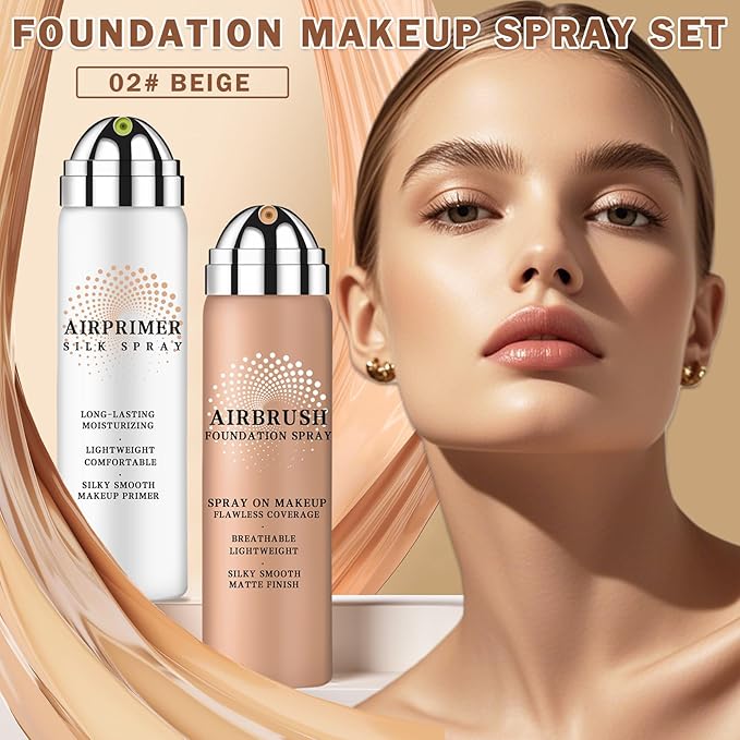 Magic Minerals Airbrush Foundation and Makeup Primer for Face,Full Coverage Foundation for Mature Skin,Moisturizing Airbrush Makeup (02 Beige)