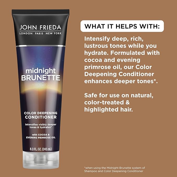 John Frieda Midnight Brunette Conditioner, Color Deepening Conditioner to Enhance and Refresh Brunette Tones, Infused with Cocoa and Primrose Oil to Nourish and Enhance Brunette Tones, 8.3 Oz