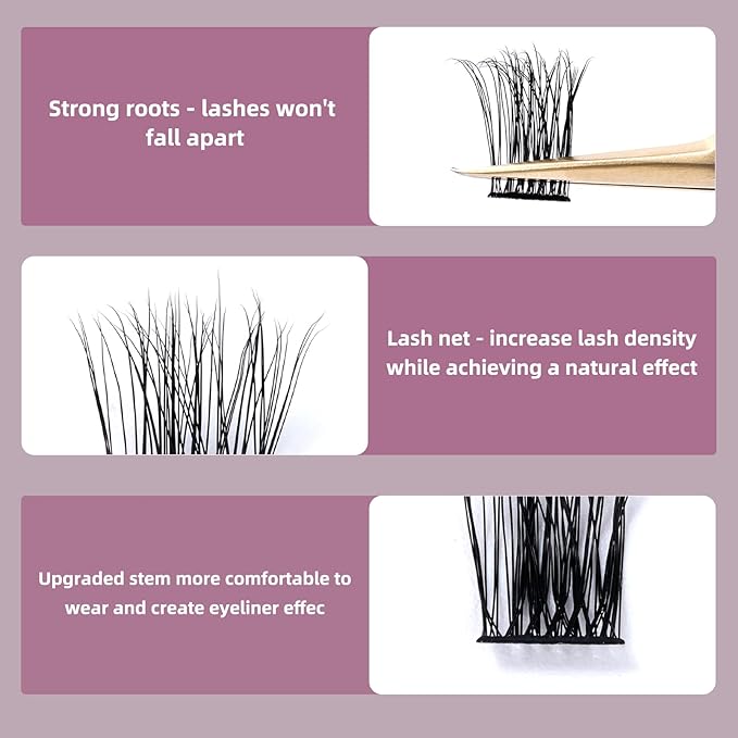 QUEWEL Cluster Lashes 72 Pcs Wide Stem Individual Lashes C/D Curl 8-16mm Length DIY Eyelash Extension False Eyelashes Natural02 Styles Soft for Personal Makeup Use at Home (Natural02-D-12)