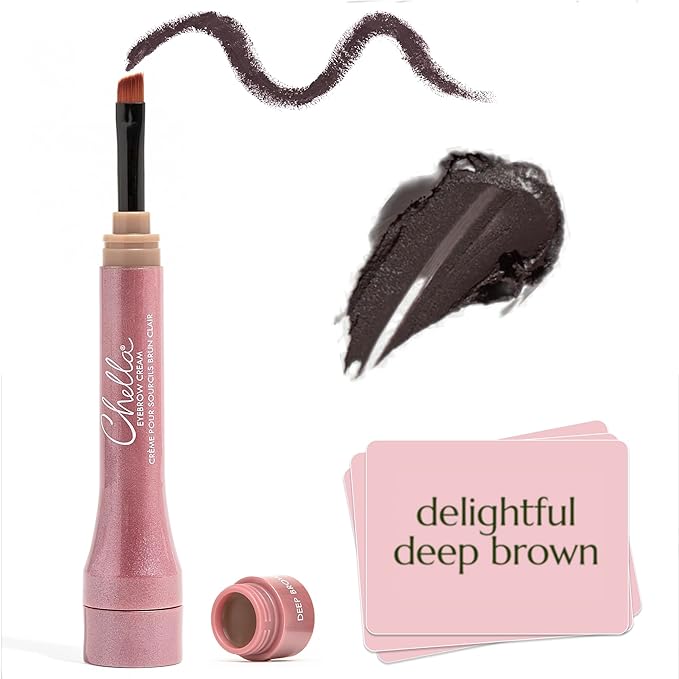 Chella Eyebrow Cream, Delightful Deep Brown - Vegan, Cruelty Free, Paraben Free, Gluten Free Eyebrow Pomade Makeup - Long Wearing, Velvet Consistency, Water Proof