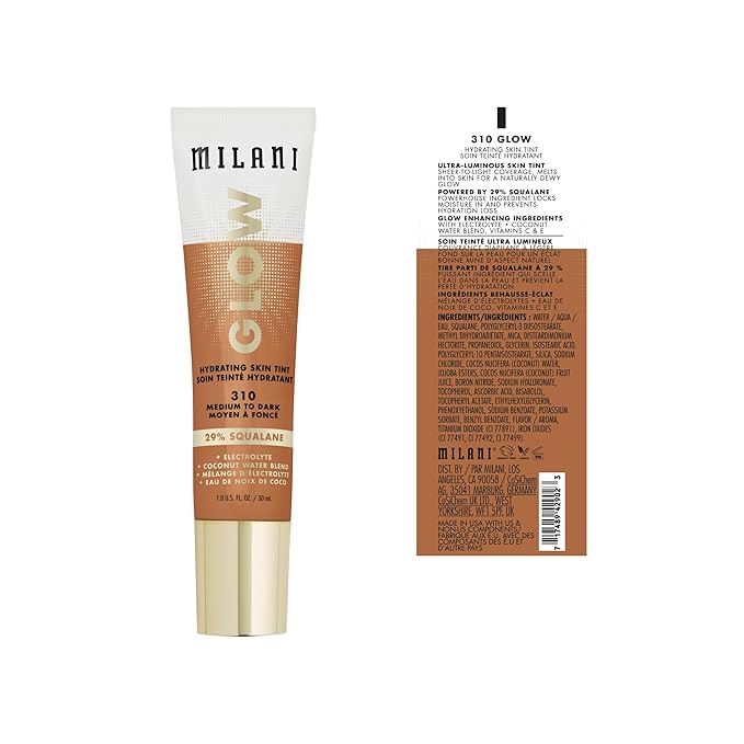 Milani Glow Hydrating Skin Tint - Medium to Dark, Dewy Finish, Light Coverage, Cruelty Free