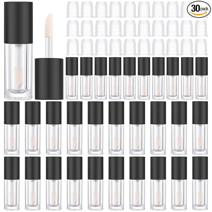 Tatuo 30 Pcs 6ml Empty Lip Gloss Tubes with Wand Bulk Lip Refillable Gloss Containers Cosmetic Bottles with Rubber Stoppers for Lipstick Eyelash Growth Liquid DIY Makeup Kit (Black)