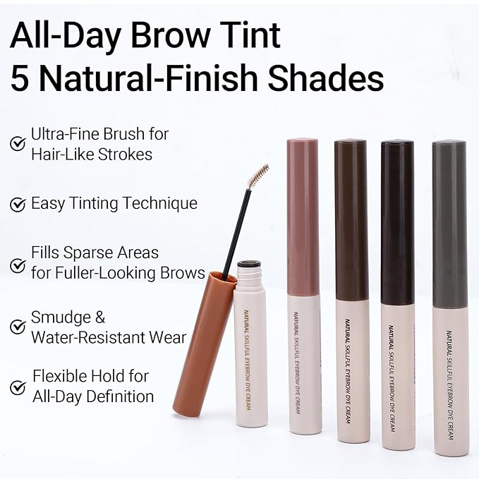 Erinde 2PCS Tinted Eyebrow Gel, Micro-Precision Adjustable Angle Brush Tinted Brow Gel, Waterproof Long-Lasting Smudgeproof Eyebrow Mascara Brow Tint for Natural Brow Makeup, 05 Rose Brown