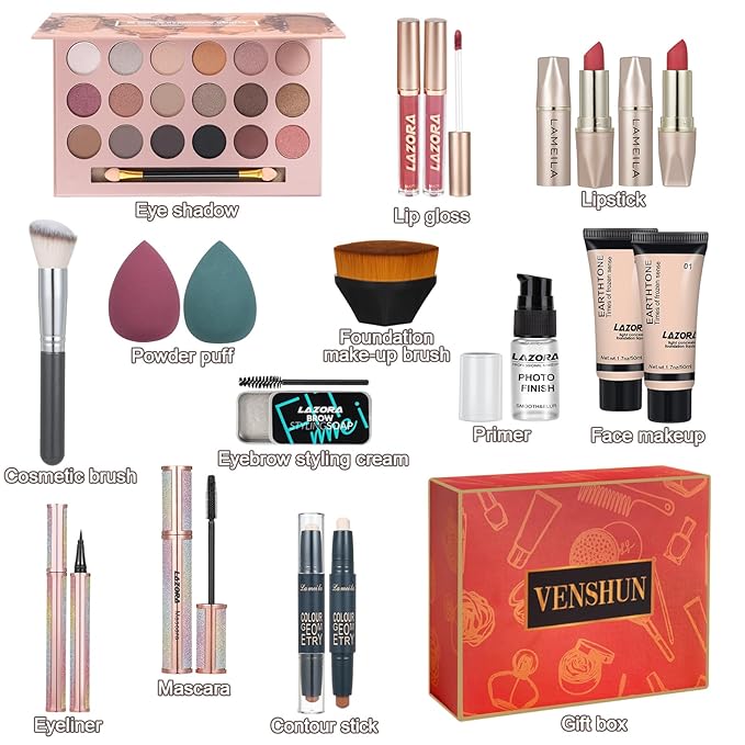 venshun Makeup Kit for Women Full Kit Makeup Sets for Teenagers Makeup Gift Set for Women Teen Girls Includes 18 Colors Eyeshadow Palette Foundation Make Up Sets for Beginners