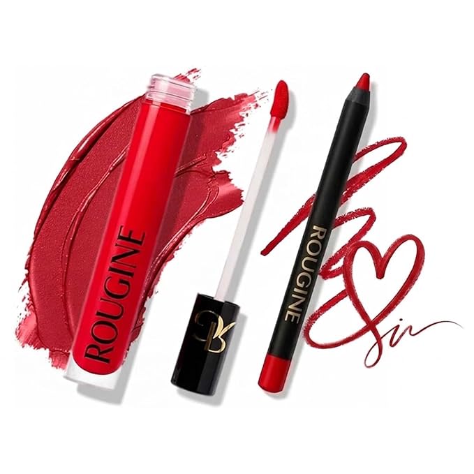 Matte Lipstick & Lip Liner Set for Women – Red Love Shade – Long-Lasting Waterproof 2-in-1 Lip Kit – Smudge-Proof Liquid Lipstick with Precision Liner, Enriched with Vitamin E & Shea Butter