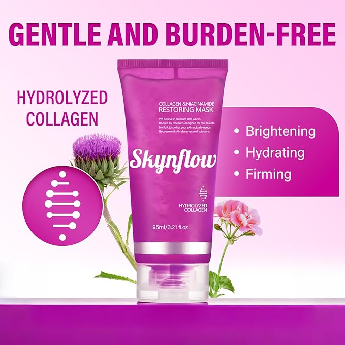 Skynflow Overnight Hydrating Sleep Mask 95ml with Silicone Brush - 3-in-1 Wash Off Gel Mask with Hyaluronic Acid，Hydrolyzed Collagen& Niacinamide - For Deep Moisturize, All Skin Types
