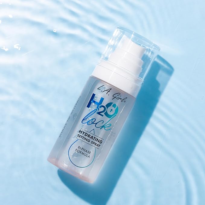 L.A. Girl H2O Lock Setting Spray, Bi-Phase Hydrating Makeup Setting Mist with Aloe Vera, Vitamin E, Cucumber Extract, Dewy Finish, Long-Lasting G97882