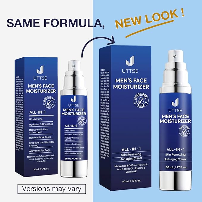 Uttse 6-in-1 Mens Face Moisturizer: Face Cream for Men - Reduce the Look of Eye Bags, Dark Circles, and Puffiness - Skin Care for Men - 1.7 fl oz - Made in Korea