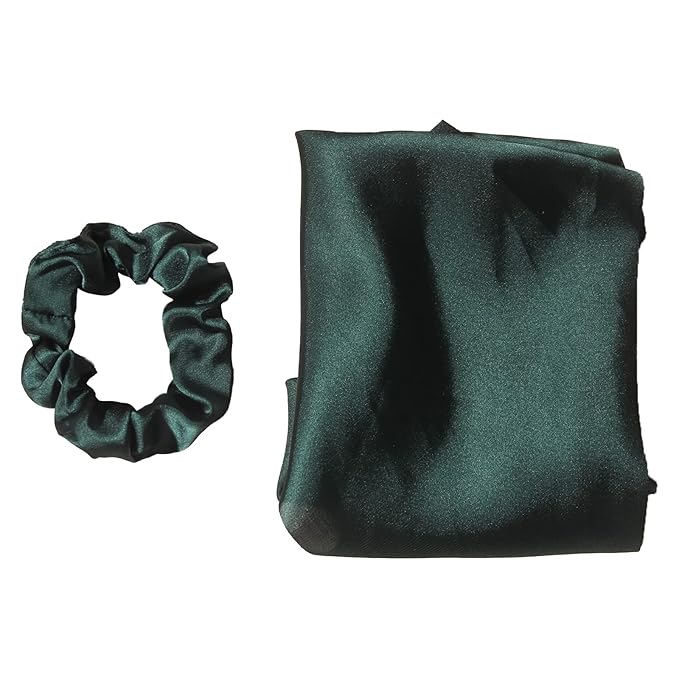 Pack of 2 Knotted Bow Hair Scrunchies Elastic Hair Scarf Black Hair Ties Bands Satin Hair Ribbon Scrunchy Red Ponytail Holder for Women and Girls (Dark green)