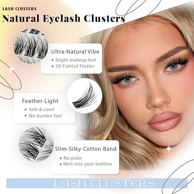 Wispy Lash Clusters Kit, Natural Lash Cluster Eyelash Extensions 256 Pcs C Curl 10-16mm Individual Fluffy False Eyelashes Thin Band DIY Kit for Beginners at Home