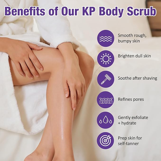 KP Body Scrub for Keratosis Pilaris | 10% AHA + PHA | Smooth Rough, Dry, Bumpy Skin | Exfoliating Body Scrub with Glycolic & Lactic acids | Gentle, Clean Formula | Sensitive Skin Safe, 16 oz, 453g