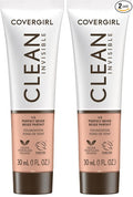COVERGIRL Clean Invisible Foundation Makeup, Dewy & Glowy Natural Finish, Buildable Coverage, Skin-Like Smooth Look, Vegan, Perfect Beige, 1oz (Pack of 2)