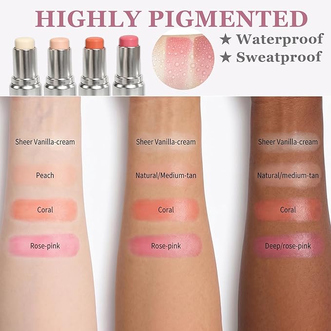 4Pcs Cream Contour Stick Makeup Kit,Shades with Highlighter,Brush Stick,Cream Bronzer for Sculpt the Cheeks,Long-lasting Waterproof Lightweight Contour Set A
