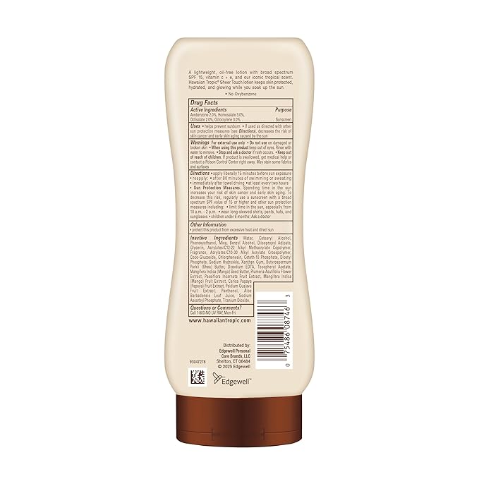 Hawaiian Tropic Sunscreen Sheer Touch Broad Spectrum Sun Care Sunscreen Lotion - SPF 15, 8 Ounce