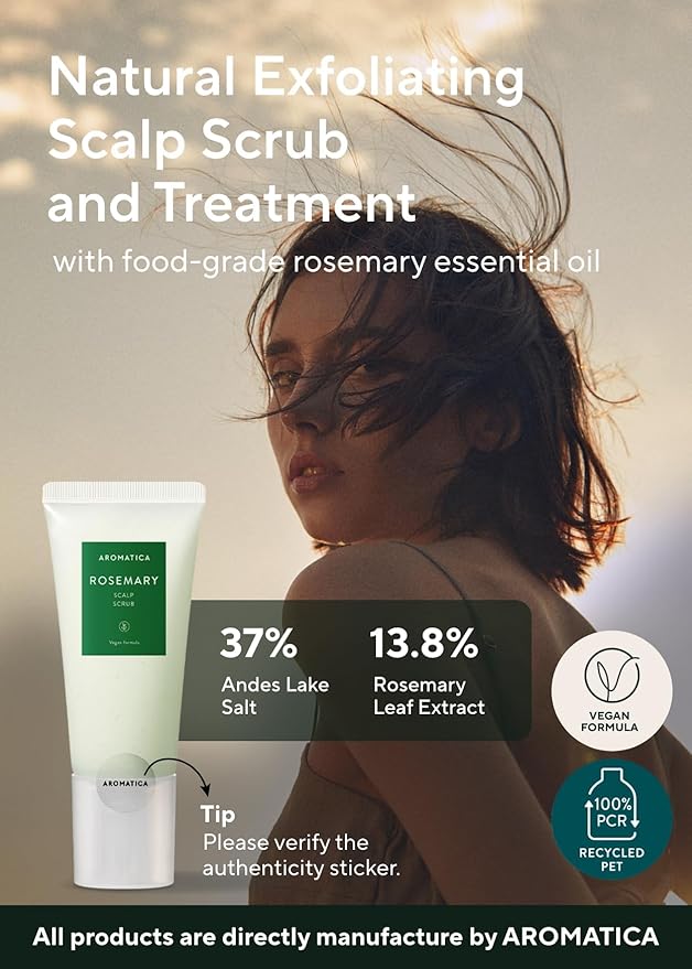 AROMATICA Rosemary Scalp Scrub 5.82oz / 165g, Scalp Treatment, Scalp Exfoliator with Salt Hair Scrub for Oily Scalp, Dandruff, Build Up Remover