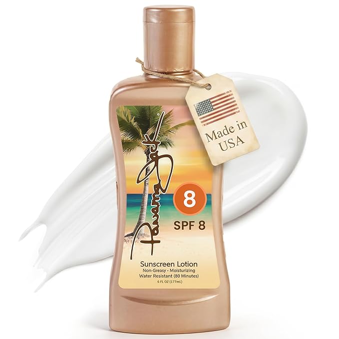 Panama Jack Sunscreen Tanning Lotion - SPF 8, PABA, Paraben, Gluten & Cruelty Free, Antioxidant Moisturizing Formula, Water Resistant (80 Minutes), 6 FL OZ