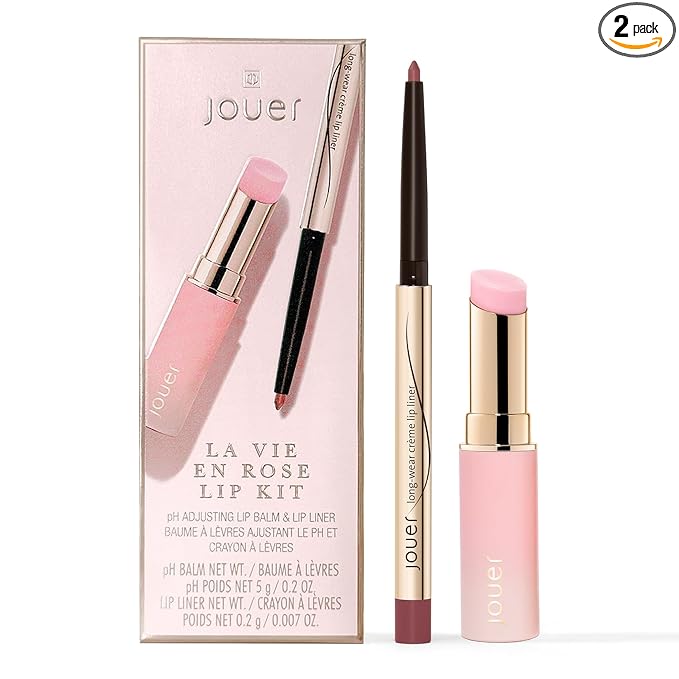 Jouer La Vie En Rose Lip Kit, Lip Liner and Adjusting pH Lip Balm, Changing Tinted Lip Balm and Liner, Hydrating Color Changing Lip Kit, Vegan & Cruelty Free | $51 Value