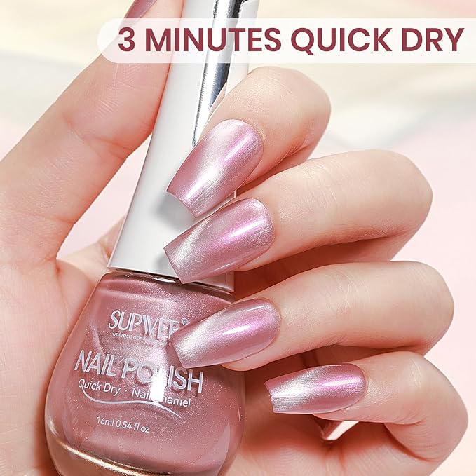 Pink Mermaid Cat Eye Nail Polish Non Gel, Magnetic Nail Polish Lacquer Quick Dry Effect with Magnet Air Fast Dry Manicure DIY Salon 16ml/0.54 oz