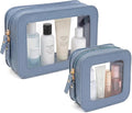 LETGO Clear Makeup Bag Organizer Set, Travel Toiletry Bag for Women, Waterproof Cosmetic Pouch with Zippers, Car Accessories Organizers and Storage Case (2Pack-Standard&Square, Blue)