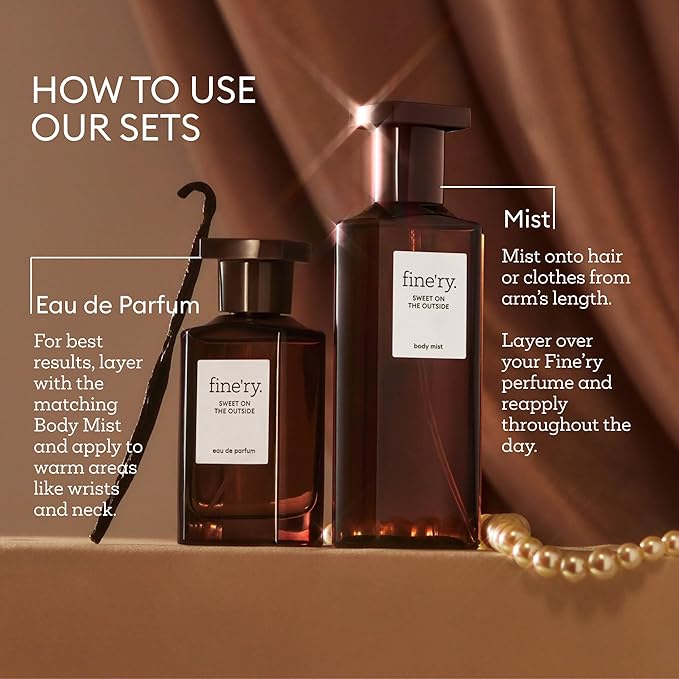 Fine'ry Sweet On The Outside Eau De Parfum & Body Mist Gift Set | Sweet & Sultry Notes Of Vanilla, Cacao Wood & Vetiver | Fine Mist Spray & Perfume For Women | Fragrance Layering Duo (2oz + 5oz)