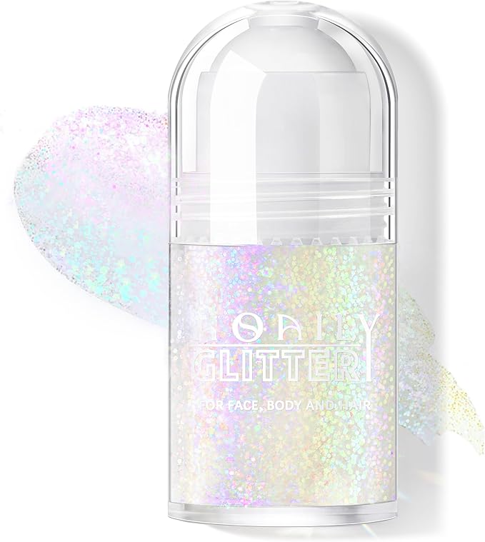 HOSAILY Roll-on Holographic Body Glitter Gel for Face Hair, Chameleon Color Changing Glitter Gel Under Light, Chunky Mermaid Sequins Festival Party Rave Accessories Shimmer Makeup (Neon Violet)