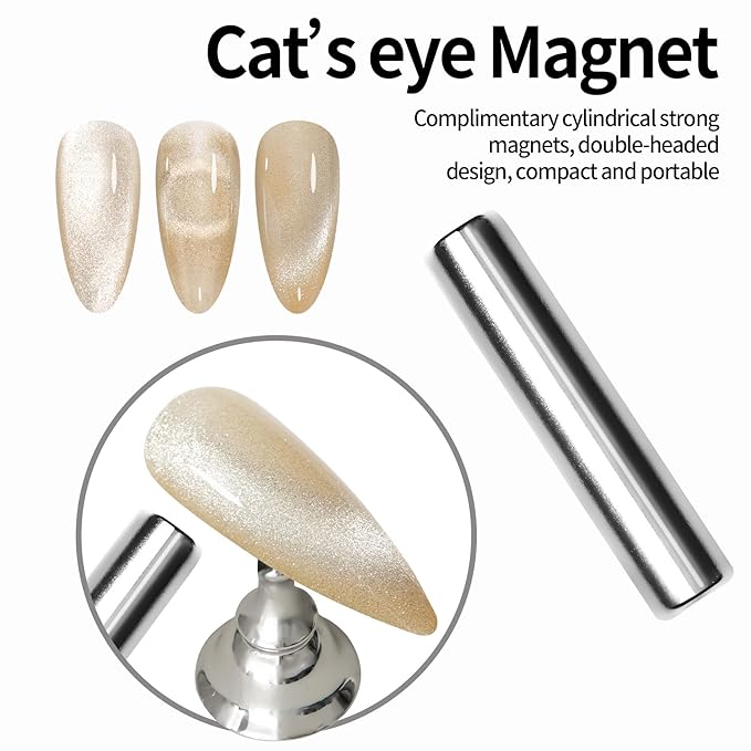 MAYCHAO 15ML Cat Eye Gel Nail Polish 1Pc Champagne Gold Gel Polish with Magnet Soak off Holographic Magnetic Nail Polish for Nail Art Manicure Salon DIY at Home, 0.5 OZ